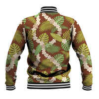 Brown Hawaii Plumeria Lei With Tropical Leaves Baseball Jacket LT14 - Polynesian Pride