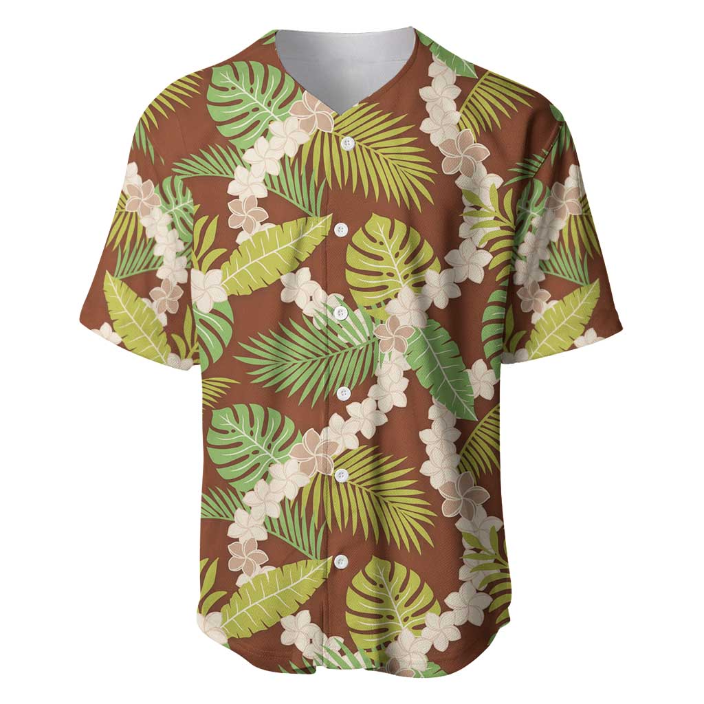 Brown Hawaii Plumeria Lei With Tropical Leaves Baseball Jersey LT14 Brown - Polynesian Pride
