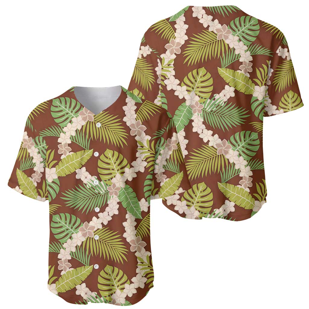 Brown Hawaii Plumeria Lei With Tropical Leaves Baseball Jersey LT14 - Polynesian Pride