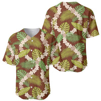 Brown Hawaii Plumeria Lei With Tropical Leaves Baseball Jersey LT14 - Polynesian Pride