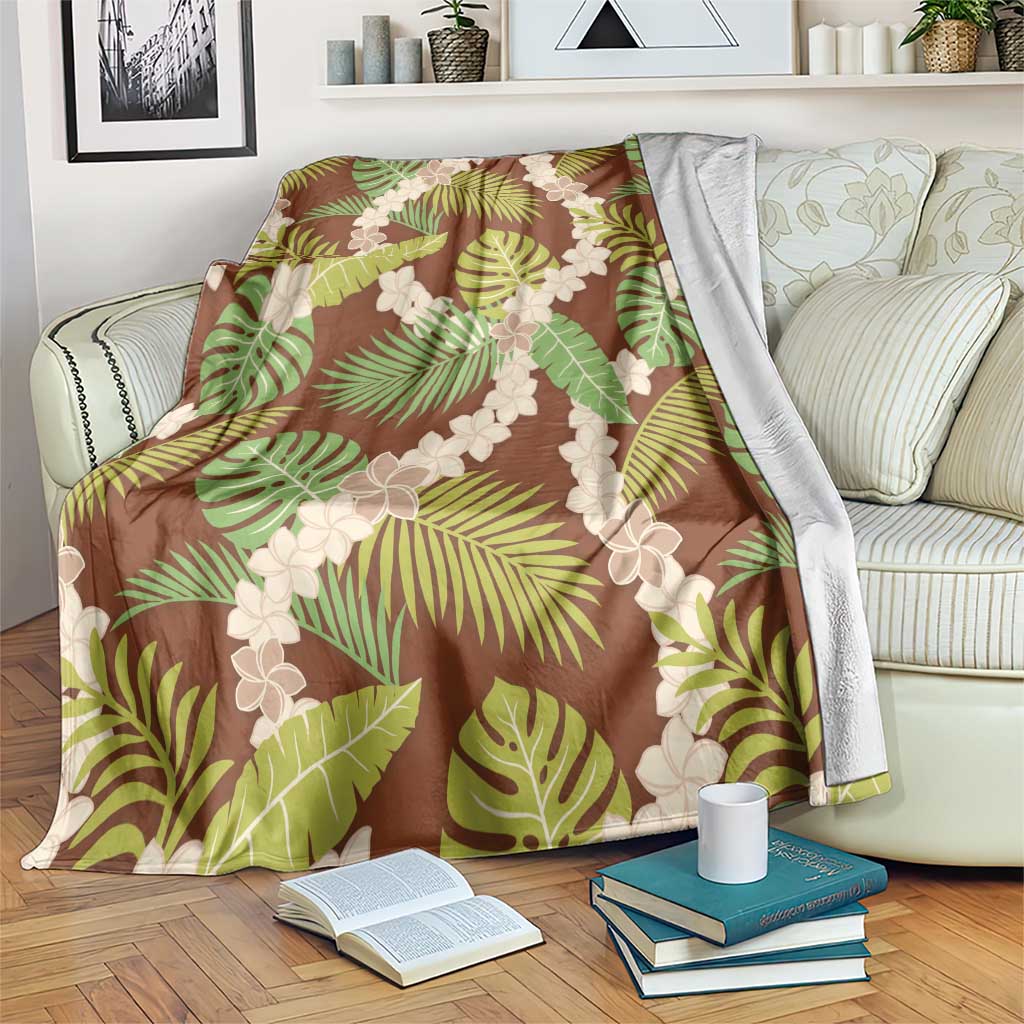 Brown Hawaii Plumeria Lei With Tropical Leaves Blanket LT14 Brown - Polynesian Pride