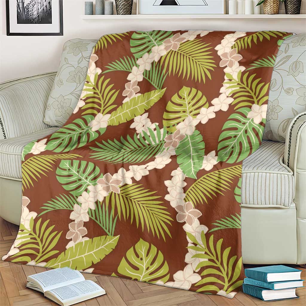 Brown Hawaii Plumeria Lei With Tropical Leaves Blanket LT14 - Polynesian Pride