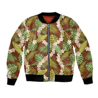 Brown Hawaii Plumeria Lei With Tropical Leaves Bomber Jacket LT14 Unisex Brown - Polynesian Pride