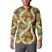 Brown Hawaii Plumeria Lei With Tropical Leaves Button Sweatshirt LT14 - Polynesian Pride