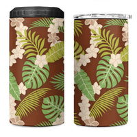 Brown Hawaii Plumeria Lei With Tropical Leaves 4 in 1 Can Cooler Tumbler LT14 One Size: 16 oz Brown - Polynesian Pride
