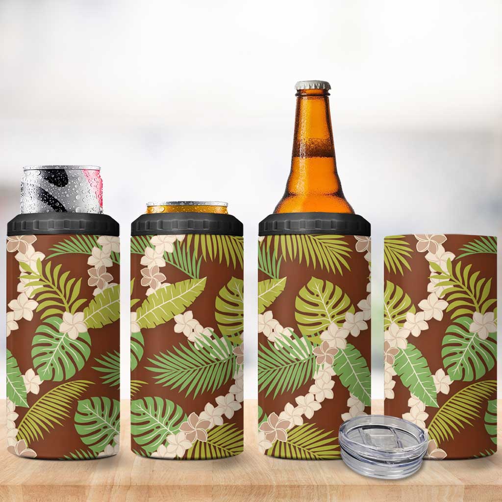 Brown Hawaii Plumeria Lei With Tropical Leaves 4 in 1 Can Cooler Tumbler LT14 - Polynesian Pride