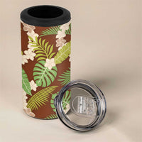Brown Hawaii Plumeria Lei With Tropical Leaves 4 in 1 Can Cooler Tumbler LT14 - Polynesian Pride