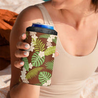 Brown Hawaii Plumeria Lei With Tropical Leaves 4 in 1 Can Cooler Tumbler LT14 - Polynesian Pride