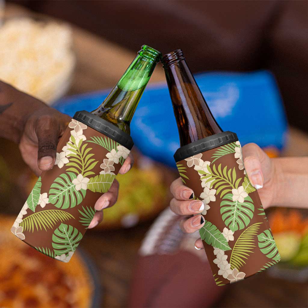 Brown Hawaii Plumeria Lei With Tropical Leaves 4 in 1 Can Cooler Tumbler LT14 - Polynesian Pride