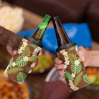 Brown Hawaii Plumeria Lei With Tropical Leaves 4 in 1 Can Cooler Tumbler LT14 - Polynesian Pride