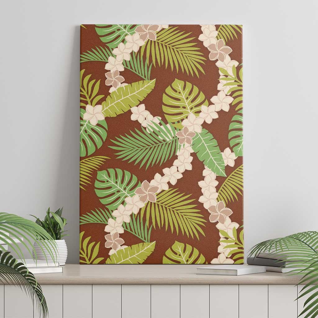 Brown Hawaii Plumeria Lei With Tropical Leaves Canvas Wall Art LT14 - Polynesian Pride