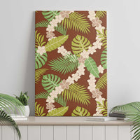 Brown Hawaii Plumeria Lei With Tropical Leaves Canvas Wall Art LT14 - Polynesian Pride