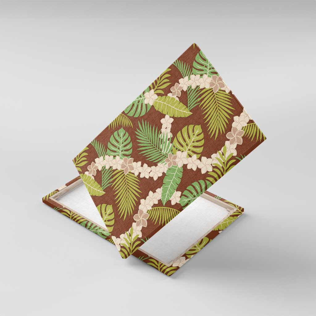 Brown Hawaii Plumeria Lei With Tropical Leaves Canvas Wall Art LT14 With Frame Brown - Polynesian Pride