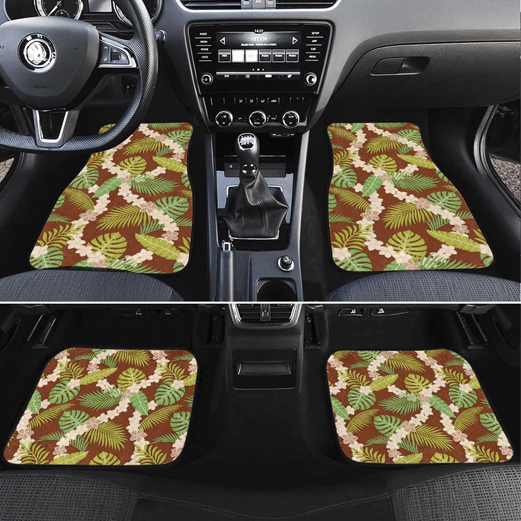 Brown Hawaii Plumeria Lei With Tropical Leaves Car Mats LT14 Set 4pcs Brown - Polynesian Pride