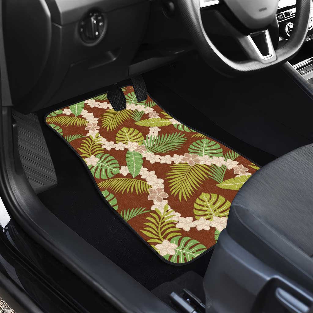Brown Hawaii Plumeria Lei With Tropical Leaves Car Mats LT14 - Polynesian Pride