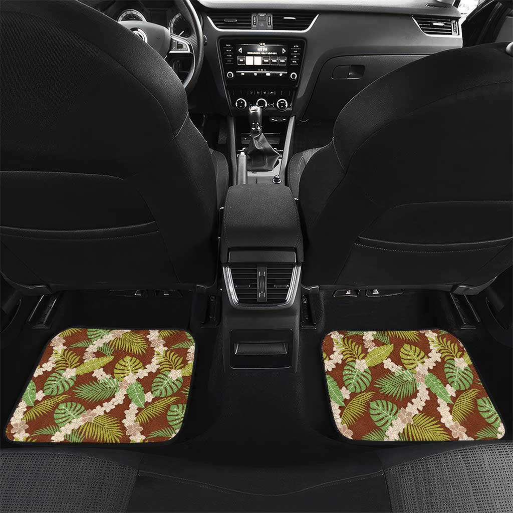 Brown Hawaii Plumeria Lei With Tropical Leaves Car Mats LT14 Set 2pcs - Back Brown - Polynesian Pride