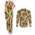 Brown Hawaii Plumeria Lei With Tropical Leaves Couples Matching Tank Maxi Dress and Long Sleeve Button Shirt