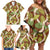 Brown Hawaii Plumeria Lei With Tropical Leaves Family Matching Off Shoulder Short Dress and Hawaiian Shirt