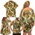 Brown Hawaii Plumeria Lei With Tropical Leaves Family Matching Off Shoulder Short Dress and Hawaiian Shirt