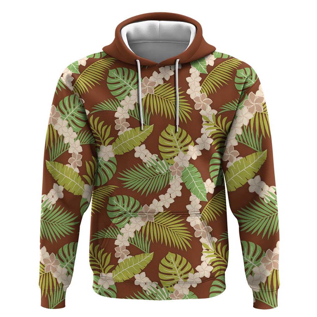 Brown Hawaii Plumeria Lei With Tropical Leaves Hoodie LT14 Pullover Hoodie Brown - Polynesian Pride