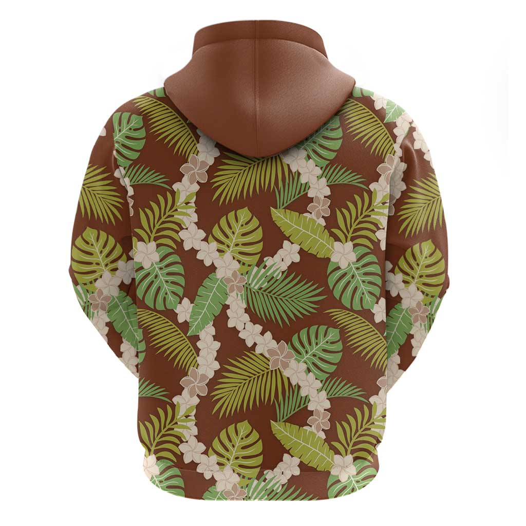 Brown Hawaii Plumeria Lei With Tropical Leaves Hoodie LT14 - Polynesian Pride