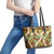 Brown Hawaii Plumeria Lei With Tropical Leaves Leather Tote Bag