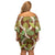 Brown Hawaii Plumeria Lei With Tropical Leaves Off Shoulder Short Dress