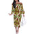 Brown Hawaii Plumeria Lei With Tropical Leaves Off The Shoulder Long Sleeve Dress