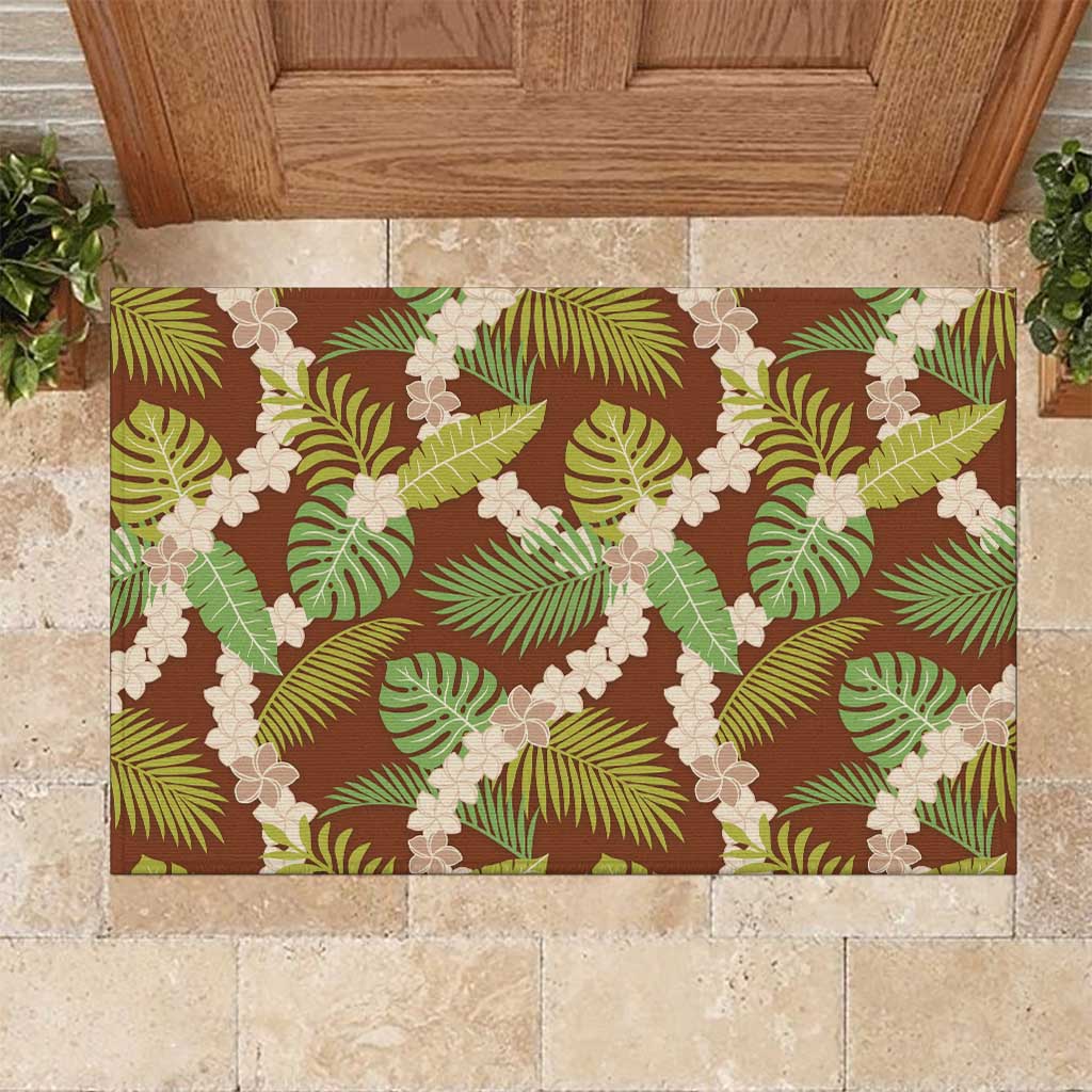 Brown Hawaii Plumeria Lei With Tropical Leaves Rubber Doormat LT14 Brown - Polynesian Pride