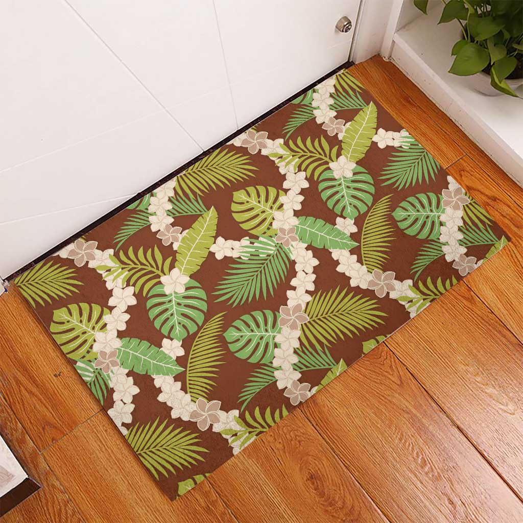 Brown Hawaii Plumeria Lei With Tropical Leaves Rubber Doormat LT14 - Polynesian Pride
