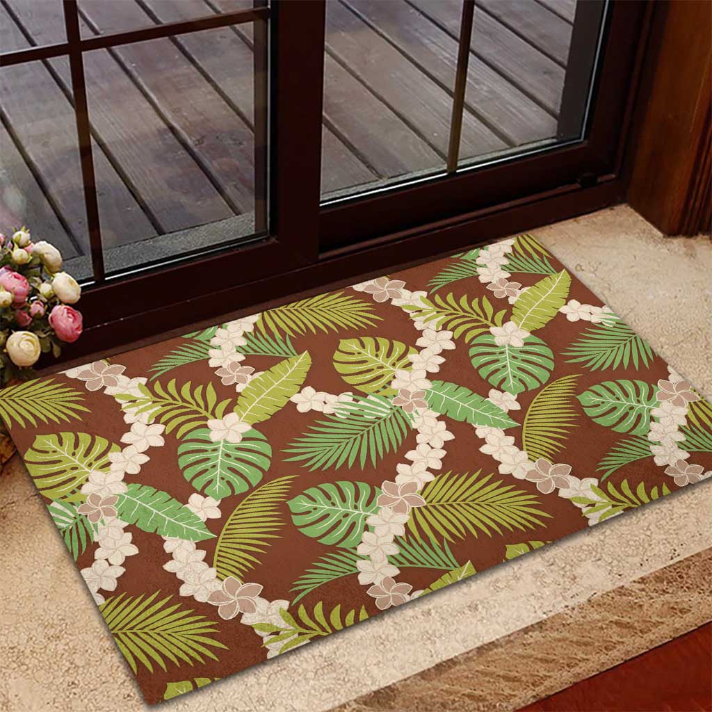 Brown Hawaii Plumeria Lei With Tropical Leaves Rubber Doormat LT14 - Polynesian Pride