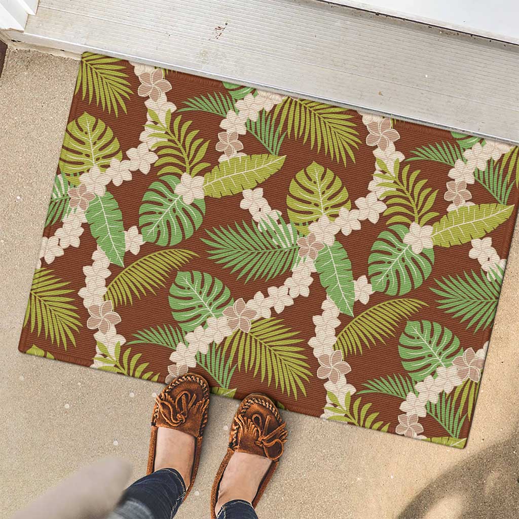 Brown Hawaii Plumeria Lei With Tropical Leaves Rubber Doormat LT14 - Polynesian Pride