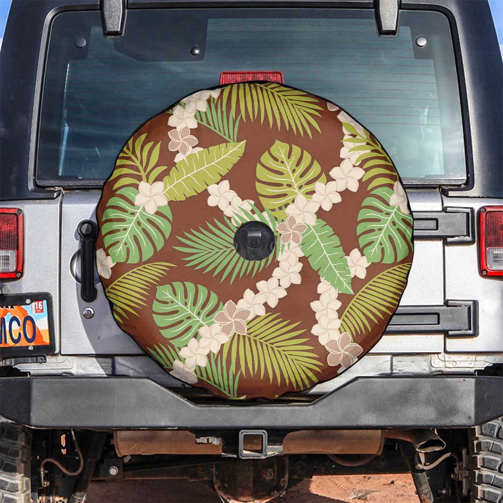 Brown Hawaii Plumeria Lei With Tropical Leaves Spare Tire Cover