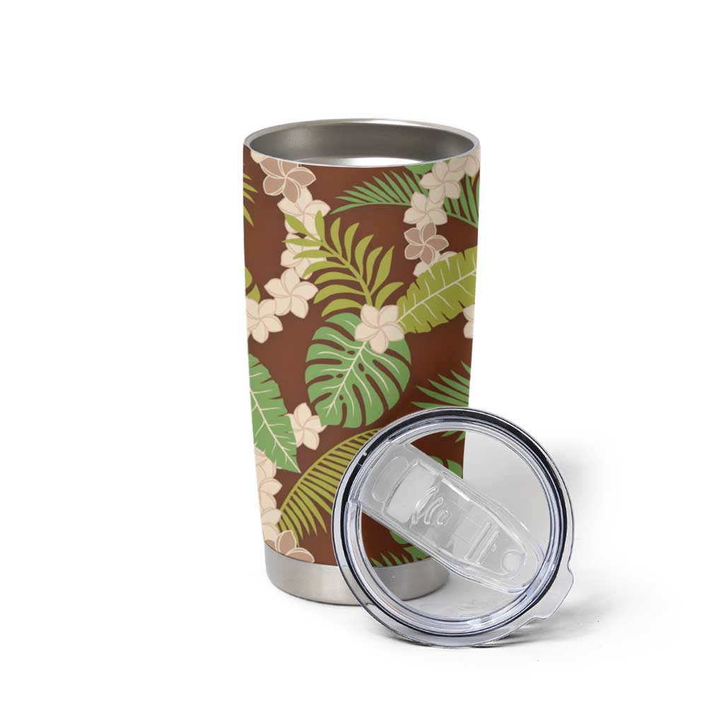 Brown Hawaii Plumeria Lei With Tropical Leaves Tumbler Cup LT14 - Polynesian Pride