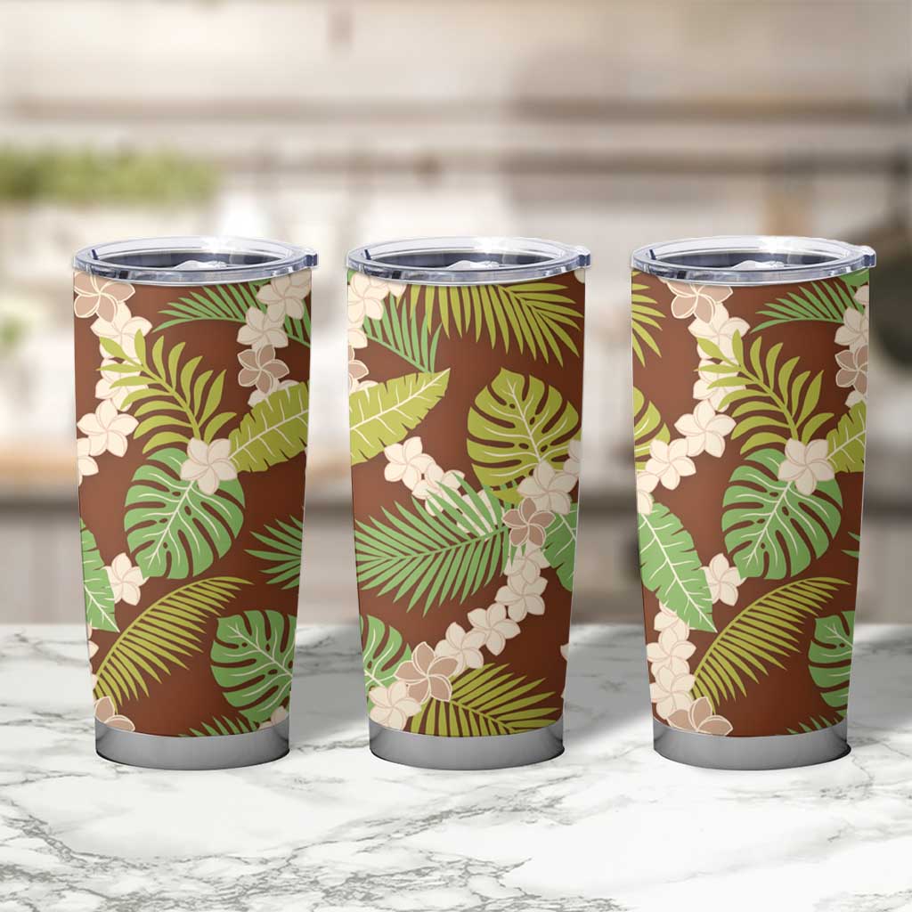 Brown Hawaii Plumeria Lei With Tropical Leaves Tumbler Cup LT14 - Polynesian Pride