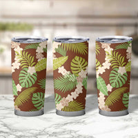 Brown Hawaii Plumeria Lei With Tropical Leaves Tumbler Cup LT14 - Polynesian Pride