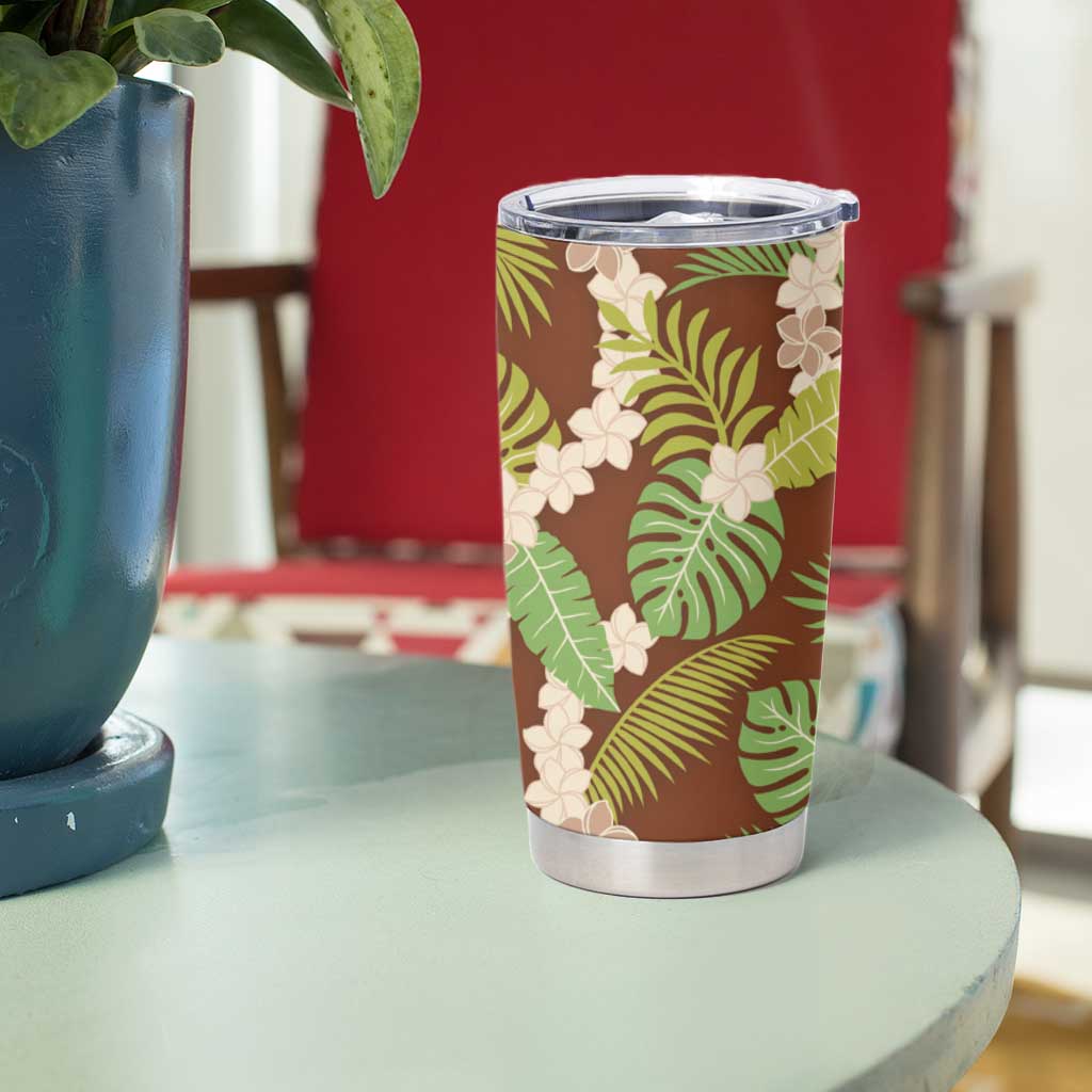 Brown Hawaii Plumeria Lei With Tropical Leaves Tumbler Cup LT14 - Polynesian Pride