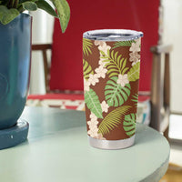 Brown Hawaii Plumeria Lei With Tropical Leaves Tumbler Cup LT14 - Polynesian Pride
