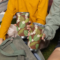 Brown Hawaii Plumeria Lei With Tropical Leaves Tumbler Cup LT14 - Polynesian Pride