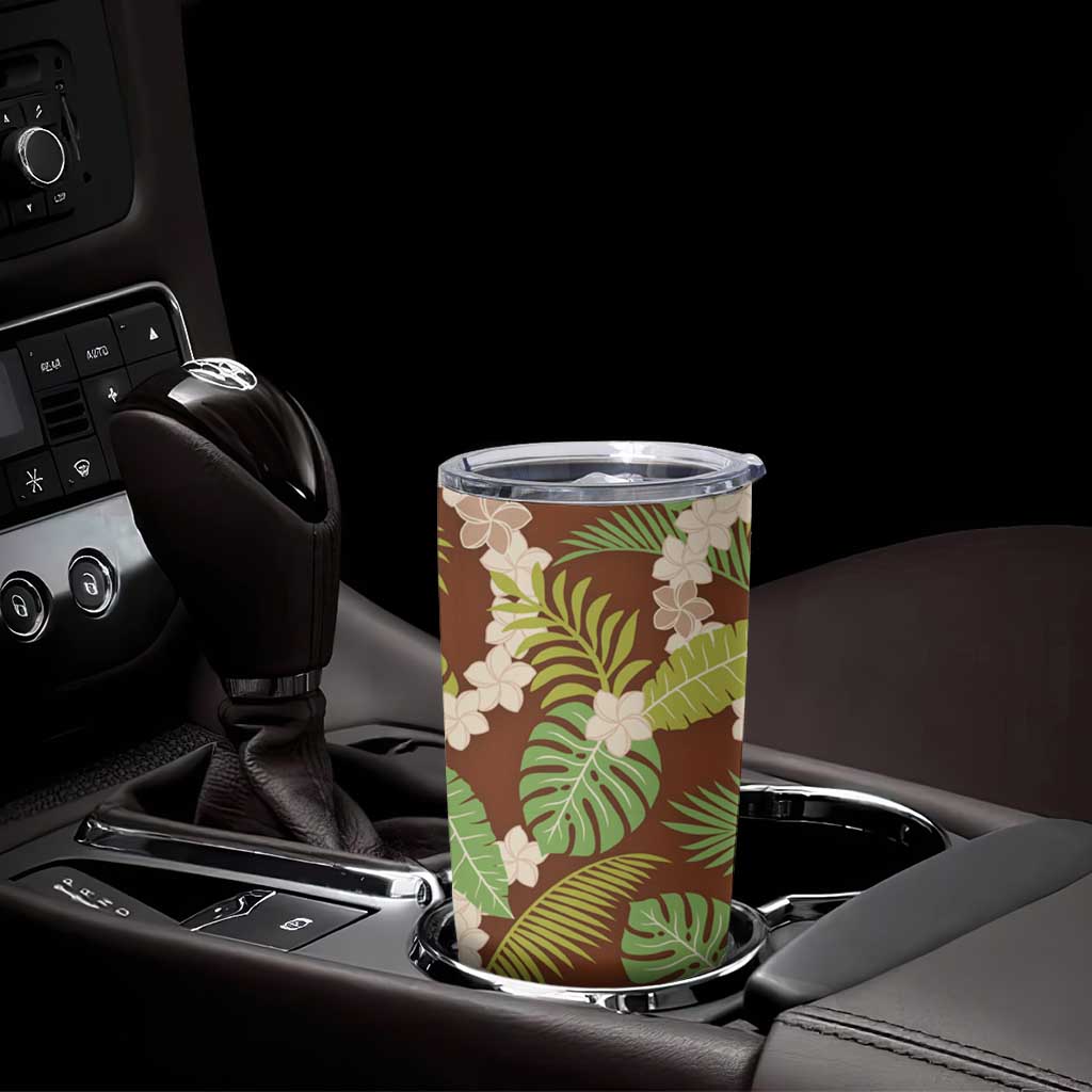 Brown Hawaii Plumeria Lei With Tropical Leaves Tumbler Cup LT14 - Polynesian Pride