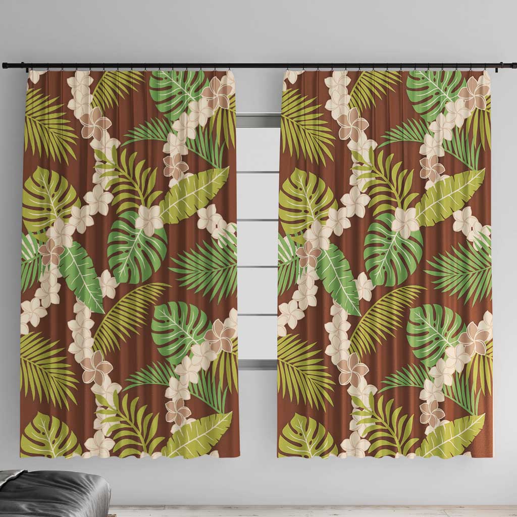 Brown Hawaii Plumeria Lei With Tropical Leaves Window Curtain LT14 With Hooks Brown - Polynesian Pride