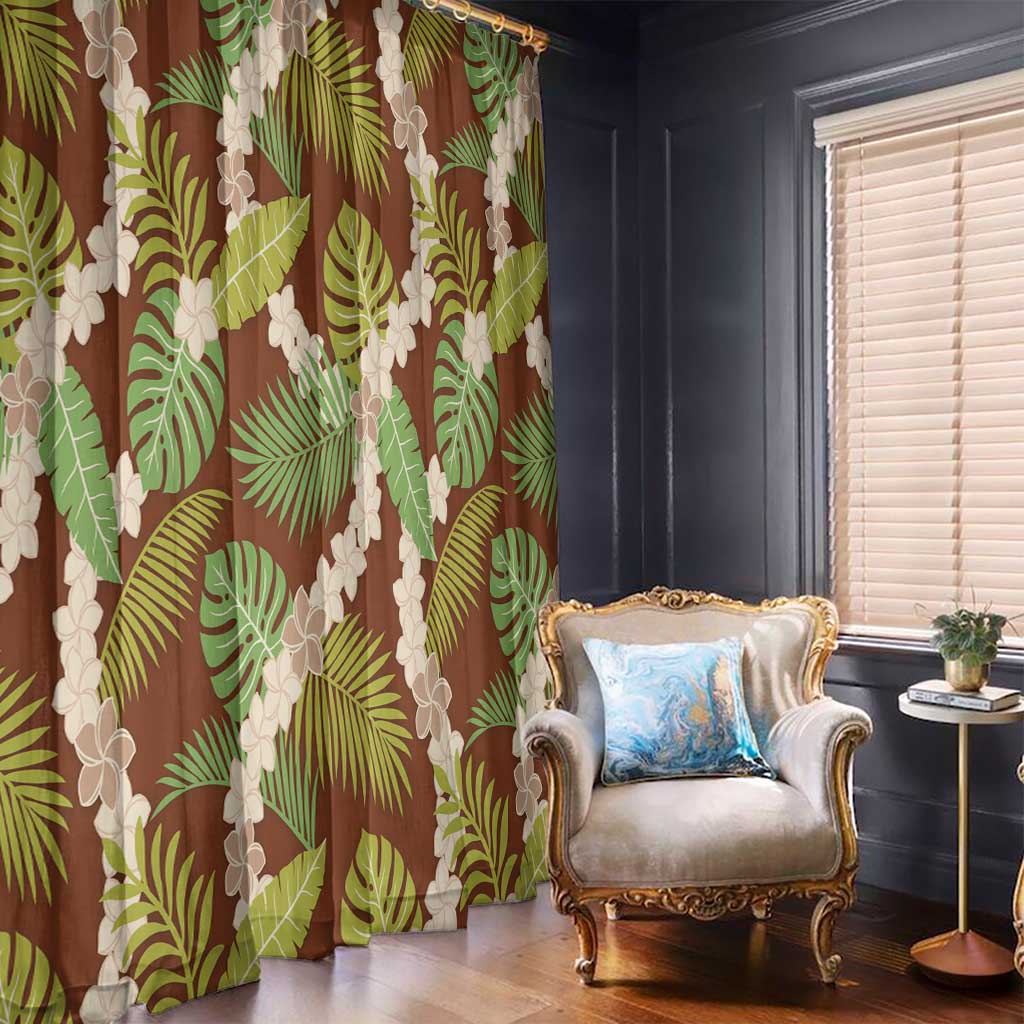 Brown Hawaii Plumeria Lei With Tropical Leaves Window Curtain LT14 - Polynesian Pride
