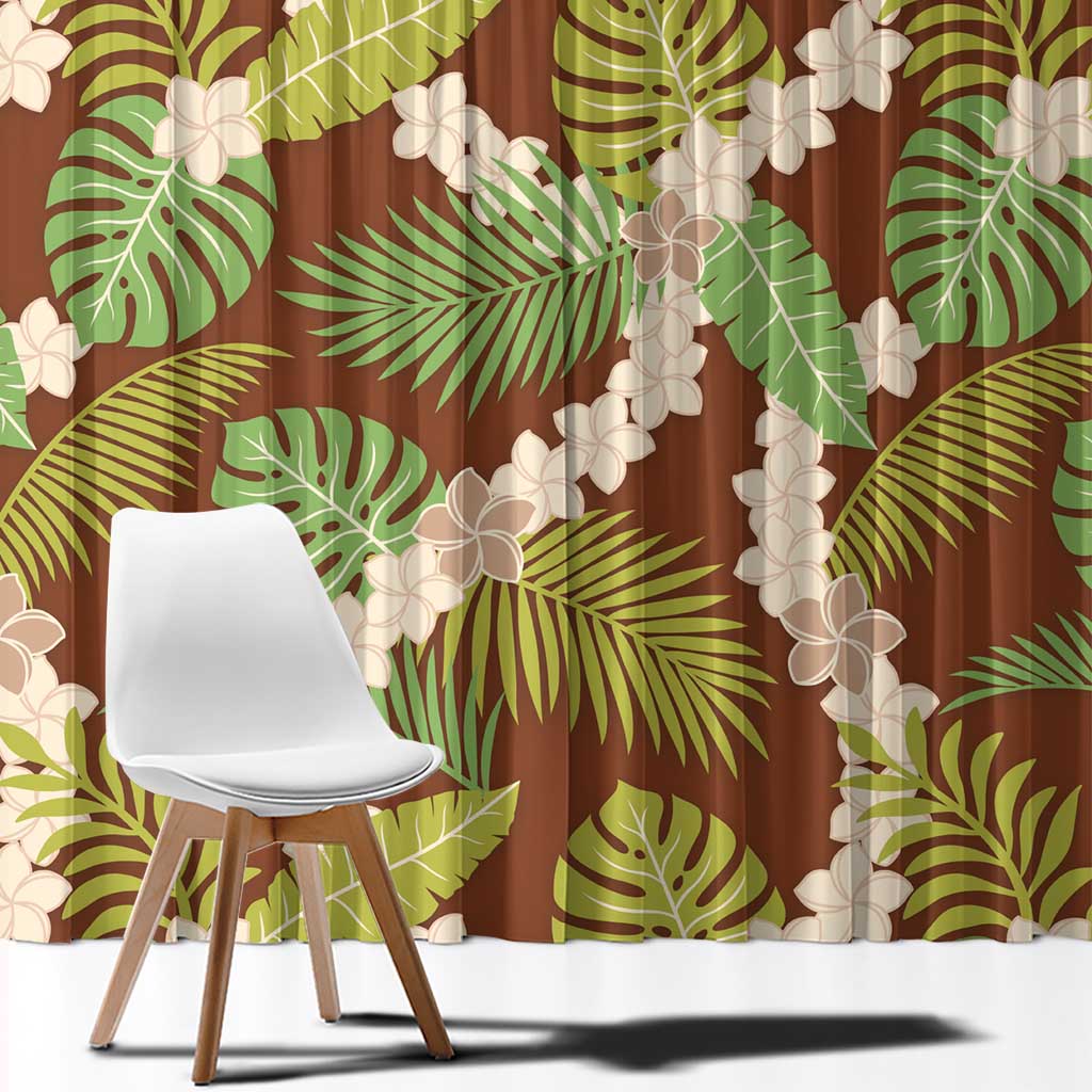 Brown Hawaii Plumeria Lei With Tropical Leaves Window Curtain LT14 - Polynesian Pride