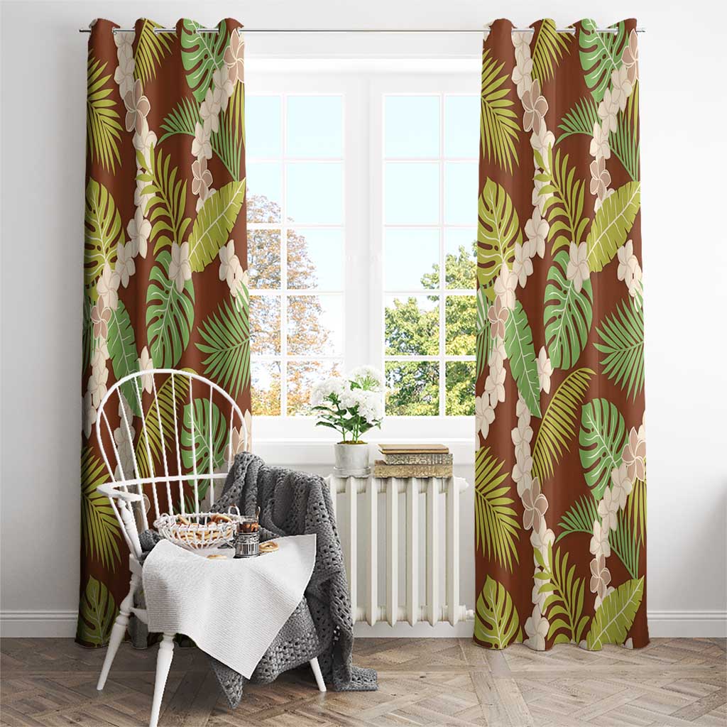 Brown Hawaii Plumeria Lei With Tropical Leaves Window Curtain LT14 - Polynesian Pride