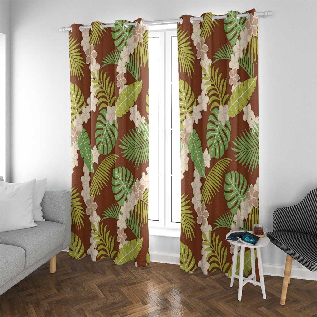 Brown Hawaii Plumeria Lei With Tropical Leaves Window Curtain LT14 With Grommets Brown - Polynesian Pride