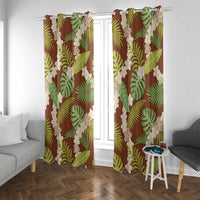 Brown Hawaii Plumeria Lei With Tropical Leaves Window Curtain LT14 With Grommets Brown - Polynesian Pride