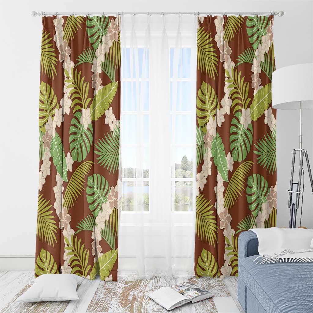 Brown Hawaii Plumeria Lei With Tropical Leaves Window Curtain LT14 - Polynesian Pride