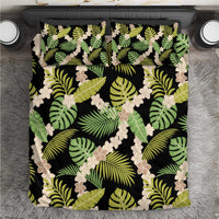 Black Hawaii Plumeria Lei With Tropical Leaves Bedding Set LT14 Black - Polynesian Pride