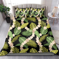Black Hawaii Plumeria Lei With Tropical Leaves Bedding Set LT14 - Polynesian Pride