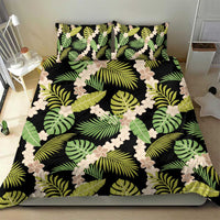 Black Hawaii Plumeria Lei With Tropical Leaves Bedding Set LT14 - Polynesian Pride